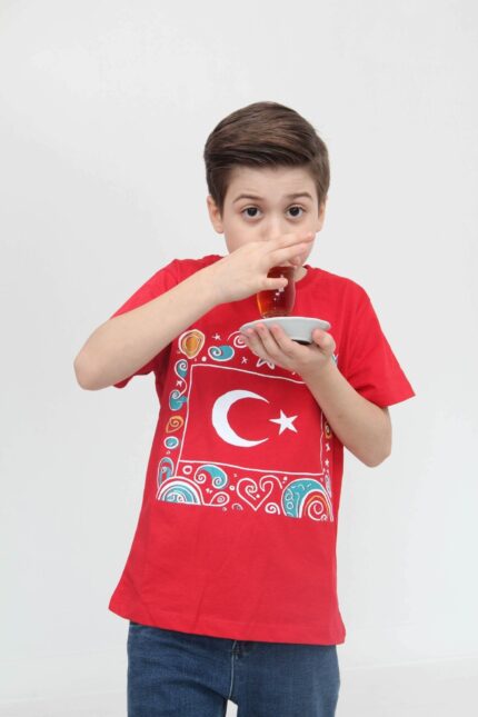 <tc>T-shirt unisexe pour enfants en 100 % coton à manches courtes avec imprimé drapeau turc</tc>