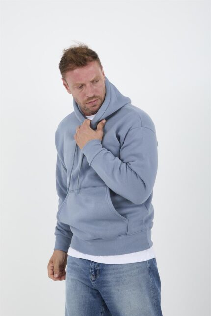 sweatshirt oversize à capuche et poche kangourou pour homme en bleu clair