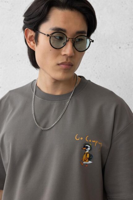 <tc>T-shirt oversize pour homme en tissu deux fils avec imprimé sur les poches, en coton</tc>