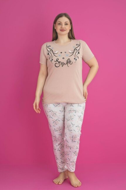 <tc>Ensemble de pyjama court à manches courtes en coton avec motifs floraux, grande taille - X-Dreamy.</tc>