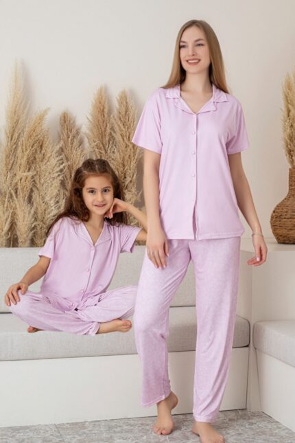 <tc>Ensemble pyjama court à manches avec motif pour mère et fille (mère et fille vendus séparément)</tc>