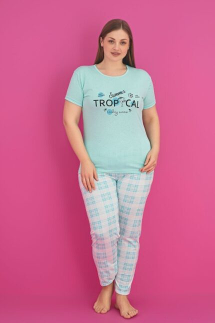 <tc>x-dreamy grande taille pyjama en coton à carreaux à manches courtes</tc>