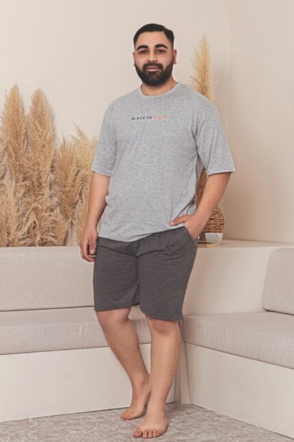 <tc>Ensemble pyjama pour homme grande taille, à manches courtes, avec poches et short, en coton.</tc>