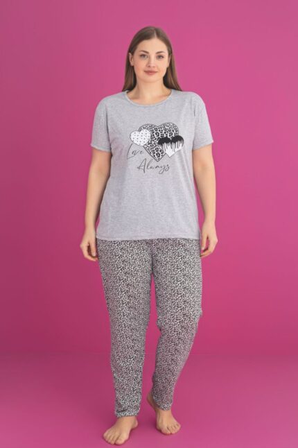 <tc>x-dreamy grande taille pyjama en coton à motif léopard à manches courtes</tc>