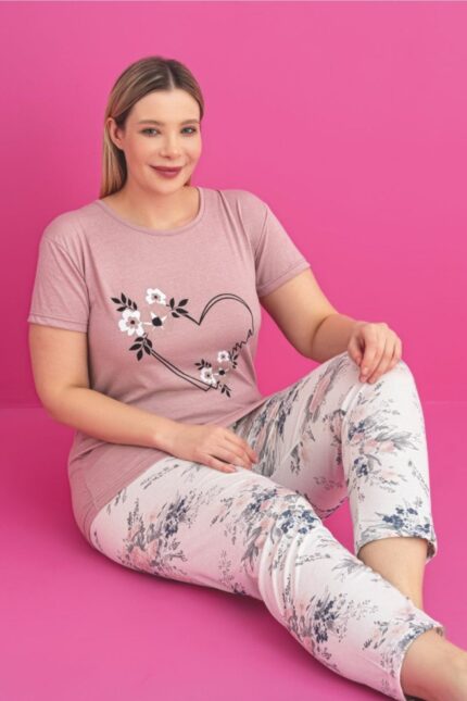 <tc>Ensemble de pyjama à manches courtes en coton imprimé, grande taille X-Dreamy</tc>