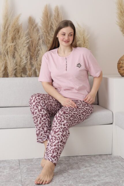 <tc>X-Dreamy Ensemble de Pyjama en Coton à Manches Courtes avec Col Boutonné pour Grandes Tailles_x000D_

</tc>