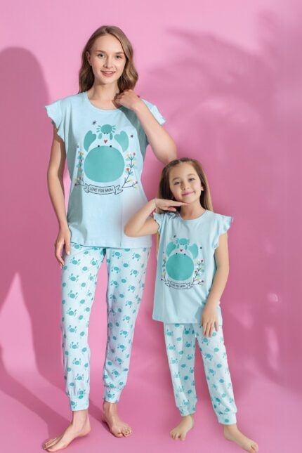 <tc>Ensemble de Pyjama à Manches Volants en Viscose à Motif pour Maman et Fille (Vendu Séparément)</tc>