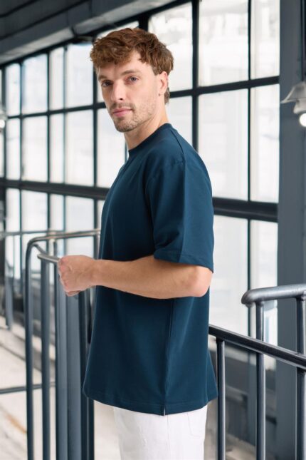 <tc>T-shirt oversize basic à col rond en tissu coton deux fils pour homme_x000D_

</tc>