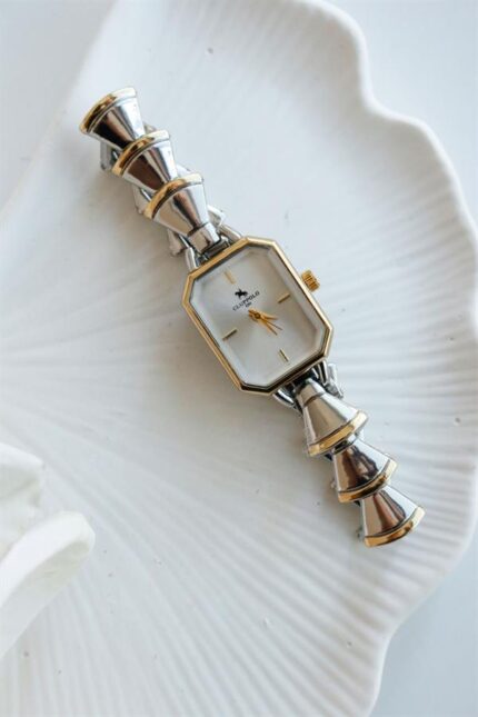 <tc>Montre-bracelet Blade en acier inoxydable, boîtier rectangulaire en métal or et argent_x000D_

</tc>