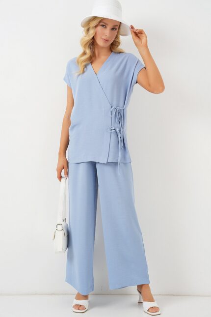 <tc>Ensemble 2 pièces femme en tissu ayrobin, manches courtes avec liens – 6741_x000D_

</tc>