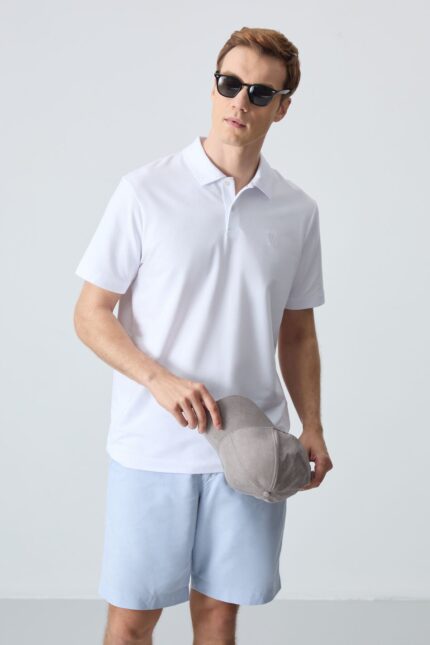 <tc>T-shirt homme en tricot à col polo, coupe standard avec logo basique sur la poitrine - 87768</tc>
