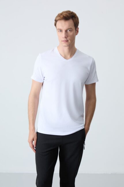 <tc>T-shirt homme basique à manches courtes, col en V et coupe standard - 87912</tc>
