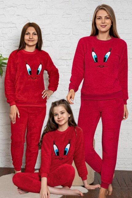 <tc>Ensemble de pyjama en peluche à motifs de poussins pour mère et fille (mère et fille vendues séparément).</tc>