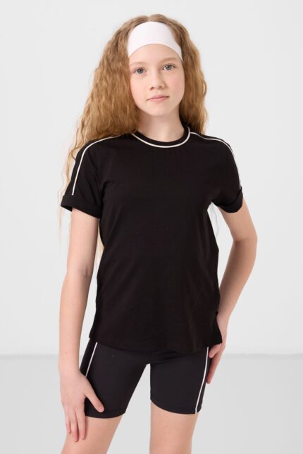 <tc>T-shirt fille en coton à col rond, coupe standard basic – 75177


</tc>