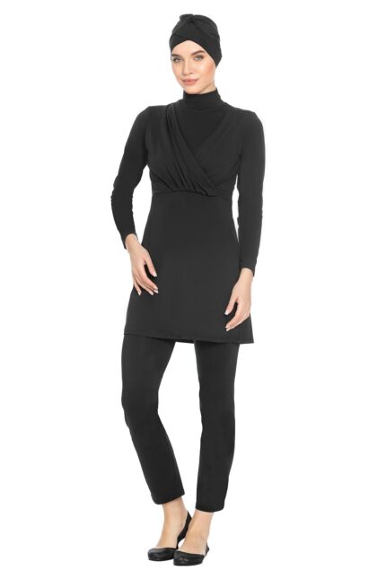 <tc>Maillot de bain modeste grande taille en lycra avec détails au niveau de la poitrine</tc>