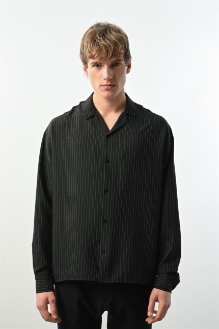<tc>Chemise pour homme en viscose à rayures verticales et coupe confortable_x000D_

</tc>
